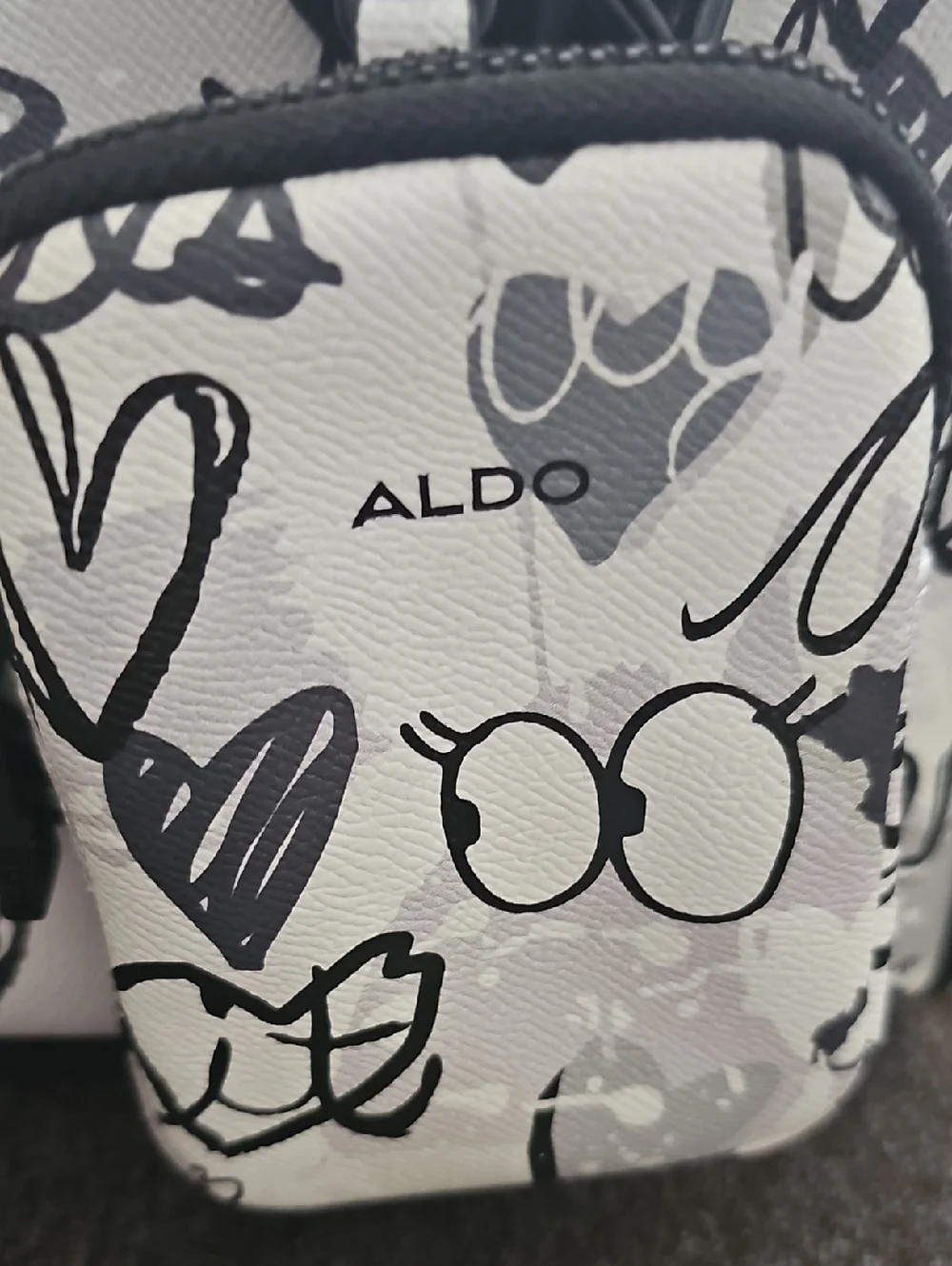 Aldo White and Black Graffiti Print Satchel with Coin Pouch - Picture 2 of 6